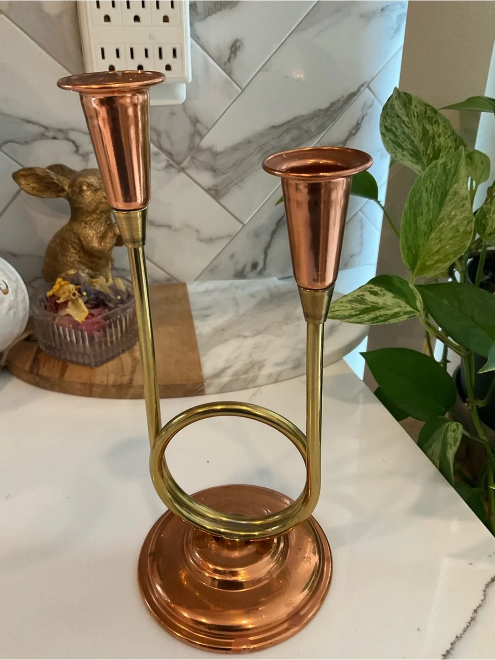 Hallmark Copper and Brass Double Taper Candle Holder vintage